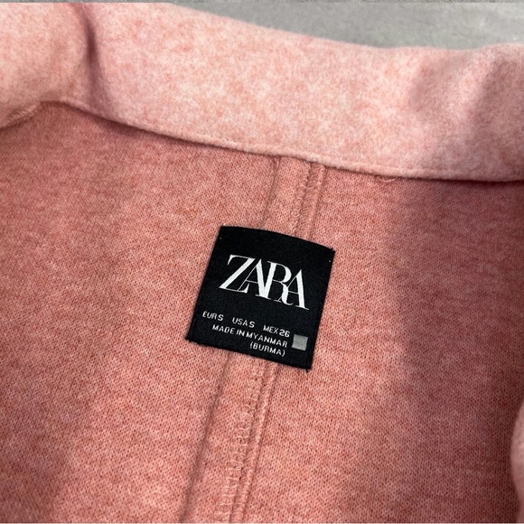 ZARA Soft Pink Wool Blend Long Coat | Pastel Minimalist Open Front Duster Small - Picture 11 of 11